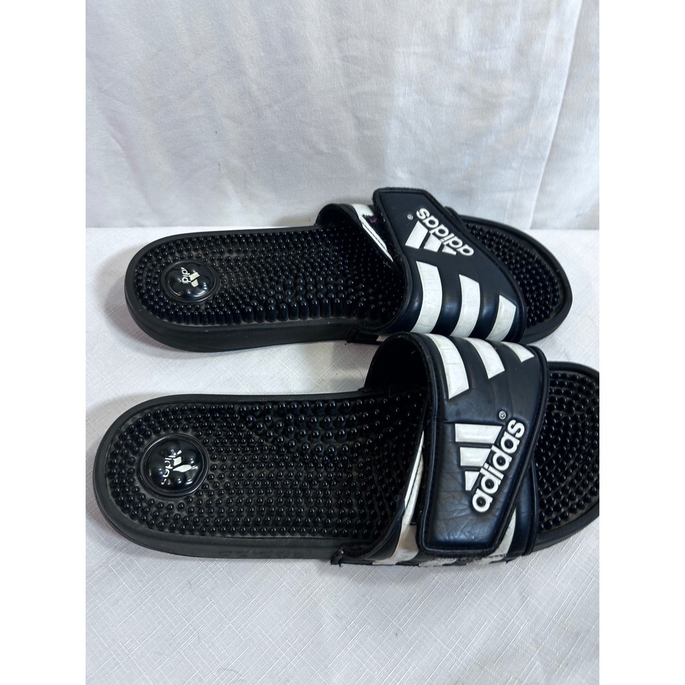 Adidas Adissage Slides 9 Black White Massage Footbed Athletic Sandals Womens